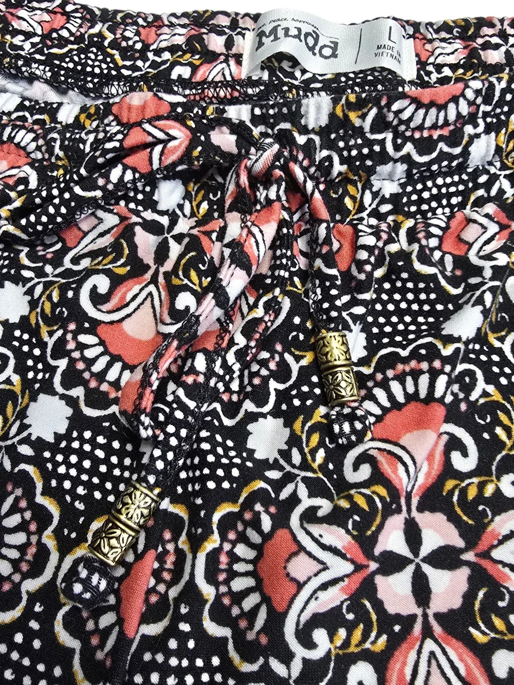 Mudd Boho Paisley Shorts Women’s L Pink Black Stretch Knit Lounge Festival